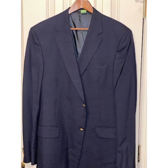 Hart Schaffner Marx Navy Blue Blazer Men's 44L Single Breasted 2 Button Brass - Picture 3 of 12